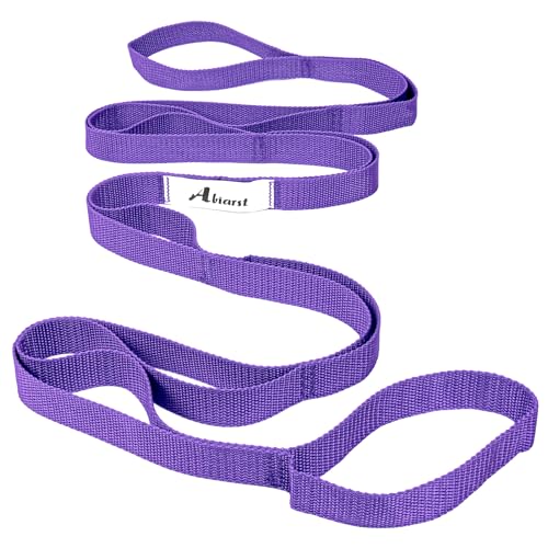 Abiarst Stretching Strap Yoga Straps for Physical Therapy, 10 Loops Non-Elastic Stretch Band for Pilates, Flexibility, Exercise and Gymnastics - color: Purple