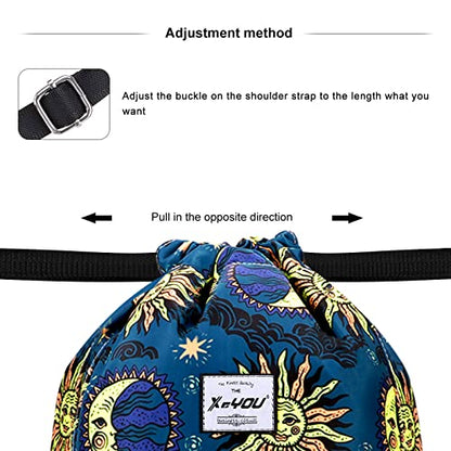 XEYOU Drawstring Backpack Bag Sport Gym Sackpack Beach Cinch Bag | Lightweight Swimming Bag, Water-Resistant Fabric, Travel Daypack for Women and Men - color: Sun and Moon Pattern