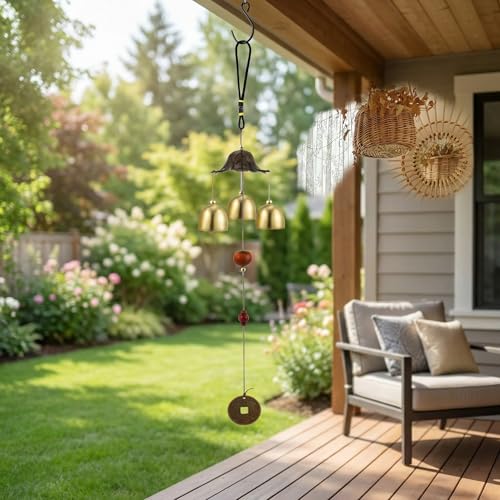Feng Shui Wind Chimes for Good Luck Small Tibetan Brass Bells Windchimes Hanging Decor for Home Garden Outdoor Zen Campana de Viento Boho Asian Charms for Inside Outside Windstorm