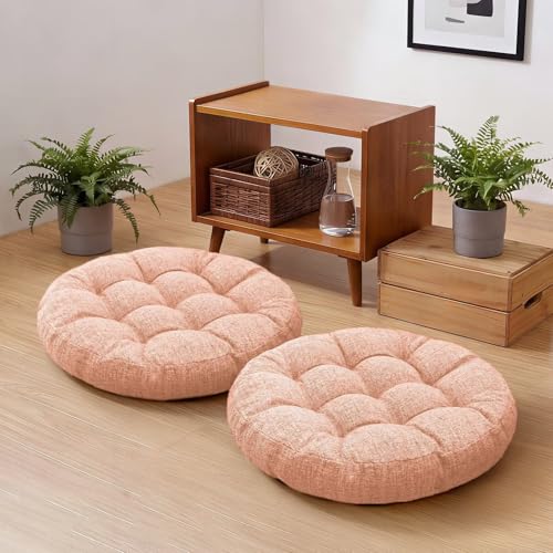 Round Meditation Floor Pillow Cushions for Adults Sitting Large Floor Pillows for Yoga Play Reading On Floor 18.8 x 18.8 Inch Pink Set of 2 - color: Pink