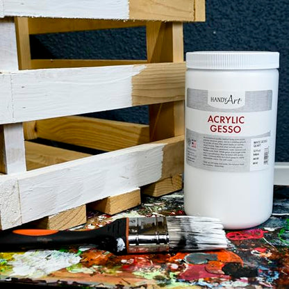 Handy Art Acrylic Gesso, 32 oz, White, Primer for Canvas, Wood, & Artist Painting Surfaces, Enhances Acrylic Paint Adhesion, Low Viscosity, Thick Coverage, Certified Safe & AP Non-Toxic, Made in USA - color: White Gesso, size: 32 Fl Oz (Pack of 1)