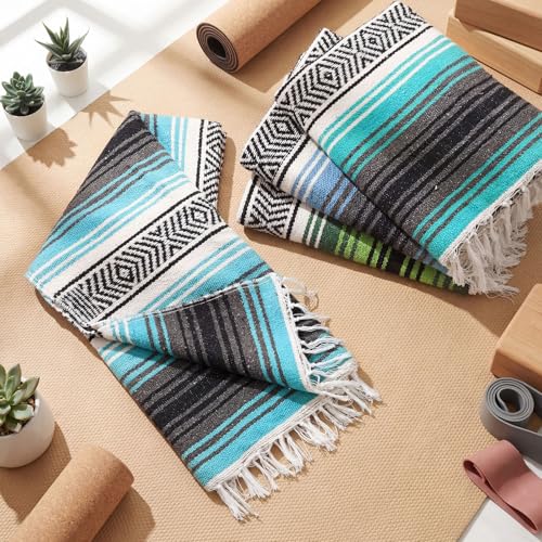 Oudain 4 Pcs Mexican Blankets Bulk Handwoven Mexican Yoga Blanket Towel Colorful Falsa Serape Woven Throw Blanket Boho Beach Blankets for Outdoor Camping Beach Picnic Travel Home (Blue Green) - color: Blue Green