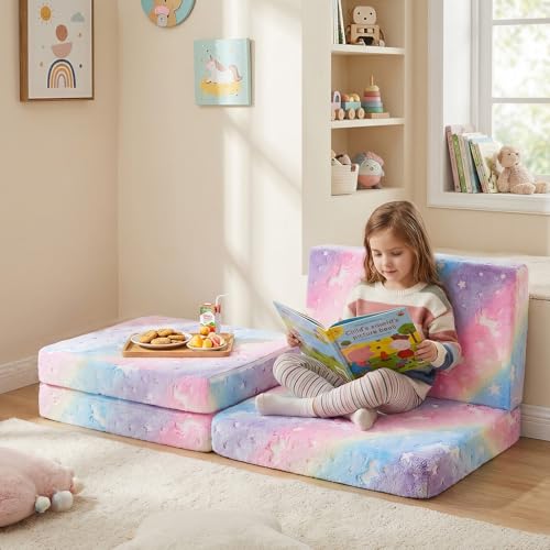 MeMoreCool Kids Folding Mattress, 63x26 Trifold Floor Mat, Rainbow - color: Rainbow