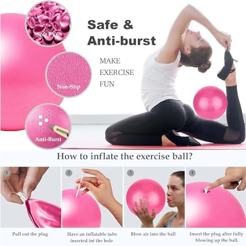 Pilates Ring and Ball Set Bulk, Pilates Equipment with 12 Inch Pilates Circle Rings, Small Yoga Balls, Resistance Bands, Pilate Essential Kit Bulk for Home Workouts Women, Pilates & Yoga Studio - color: Pink