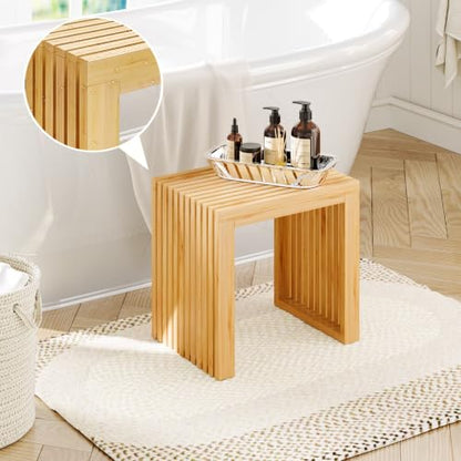 Bamboo Dining Bench, 18'' Slatted Design Entryway Bench, Natural - color: Natural, size: 18in