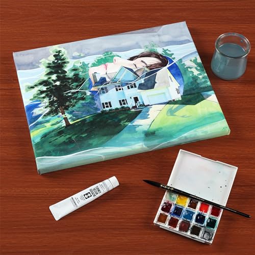 SoHo Urban Artist Select Stretched Cotton Watercolor Paper on 5/8" Frame - 5"x7" 140lb, 300gsm - 100% Acid-Free Cotton Paper for Mixed Media, Watercolor & More - Professional Artists, Students - size: 5x7