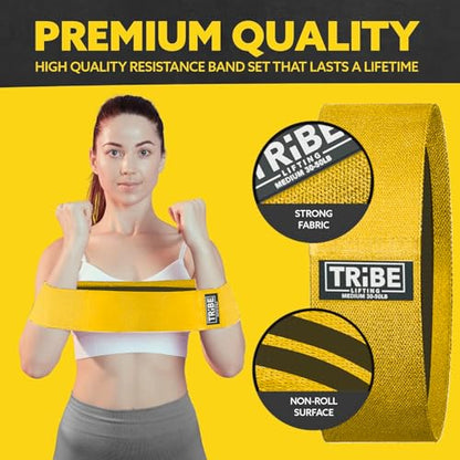 Fabric Resistance Bands for Working Out, 3-Pack for Legs and Glutes - color: Medium Yellow
