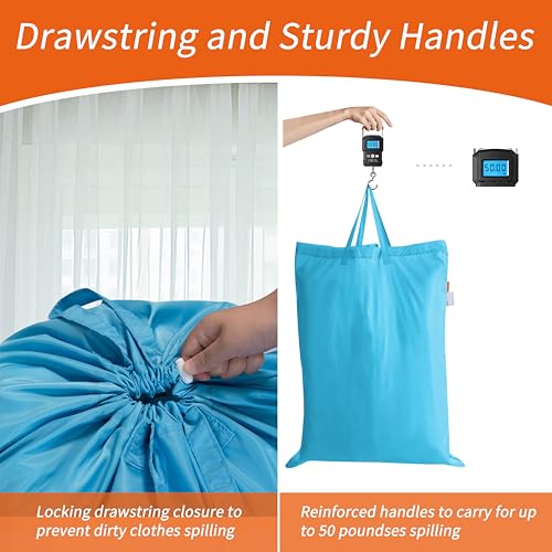 Polecasa 2 Pack Extra Heavy-Duty Laundry Bag with Handle, Gulf Blue, 28x36" - color: Gulf Blue, size: 28" x 36" | 2 Pack