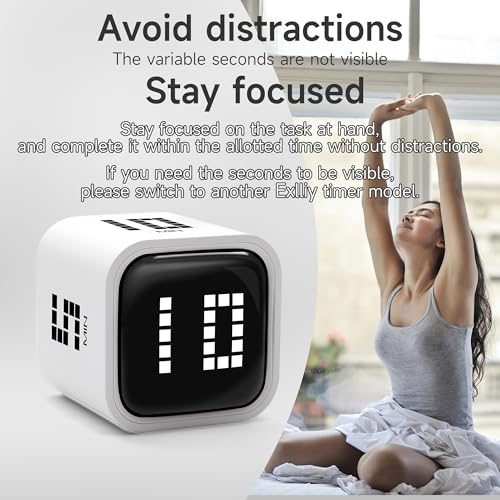 Rotating Productivity Timer, 5, 10, 30, 60 Minute Presets, Desk Cube | Gravity sensor with mute function; ADHD-friendly for work, study, kitchen and back to school - color: Whiteb
