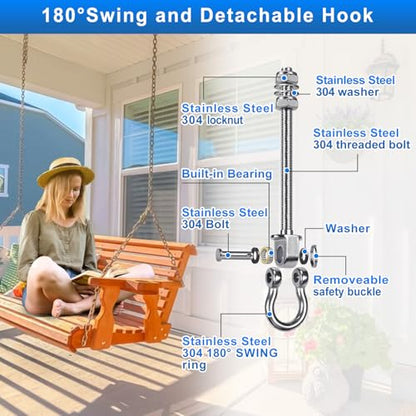 6Pcs Heavy Duty Swing Hangers with Bearings Swing Hooks for Wood & Metal Beams Stainless Steel Swing Hardware Bolts for Hanging Swings Chair Hammock Aerial Yoga Porch Swing 5" X M2/5", 1500LB Capacity - color: 6 pack - 5"