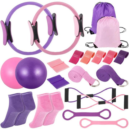 21 Pcs Pilates Ring Circle Set for Women, Includes 9.8 in Ball Yoga, Ring Stretching, Strap Bands, Non Slip Socks, Back Bags for Workout, Commonly Used for Yoga, Pilates, Stretching, Fitness