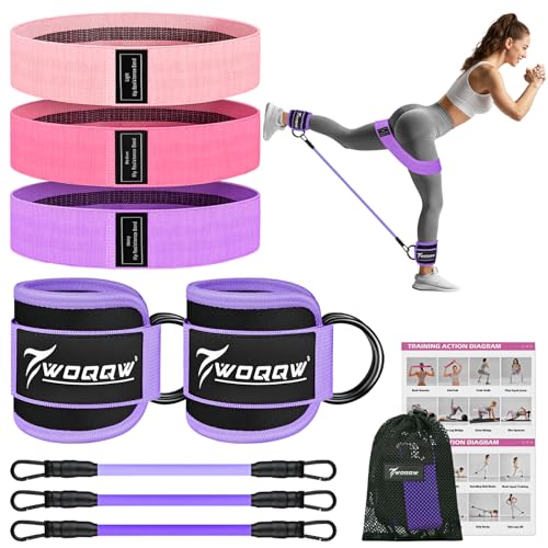 WOQQW Ankle Resistance Bands with Cuffs & Booty Bands Set for Legs & Glutes - color: Purple