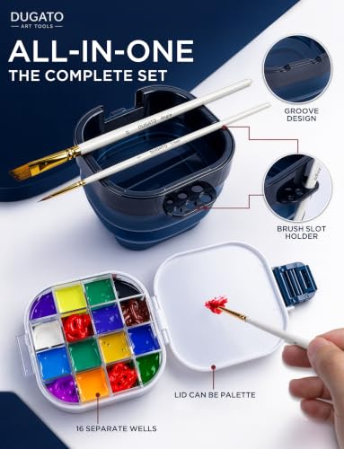 16-Well Airtight Empty Palette Box with Lid & Foldable Water Cup, Blue | Compact Travel Design, Refillable Paint Storage Suitable for Guache, Watercolor & Acrylic - color: Blue