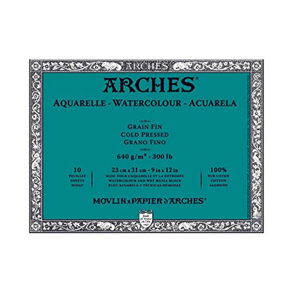 Arches Water Colour Block, 300 lb / 640GSM, Cold Pressed, 9" x 12" - size: 9"x12"