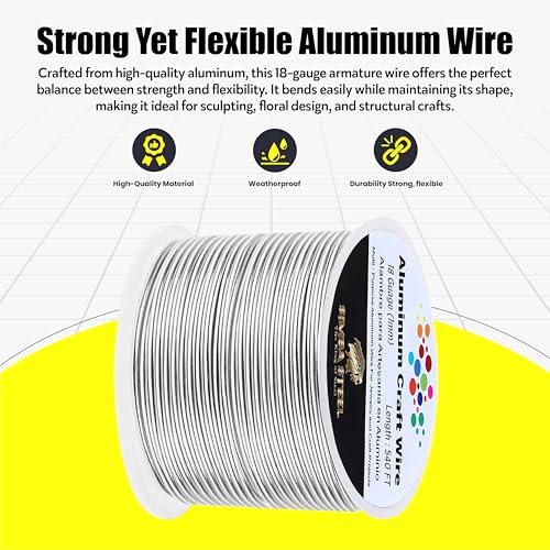 18 Gauge Aluminum Wire 540 Ft (Silver, 1mm), Metal Armature Wire for Sculpting, Aluminum Craft Material, Jewelry Making, Bendable for Crafts, Beading & Floral Design by Simba Steel - style: 18 Gauge x 540 FT