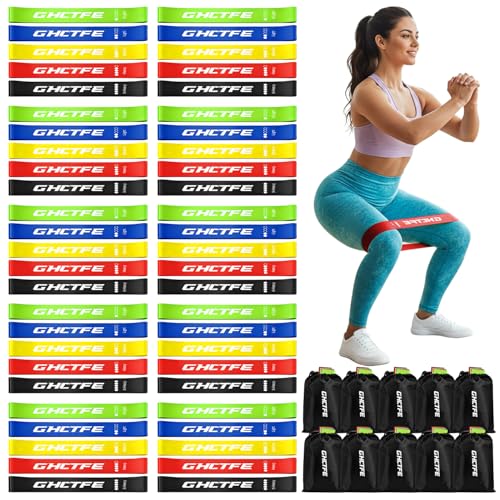 50PCS Resistance Bands Bulk Pack for Gym Studios, Trainers & Schools, 10 Mini Bands Sets, 5 Levels Color-Coded Durable Loop Exercise Bands for Pilates, Yoga, Rehab, Gift for Team Fitness - color: Multicolor