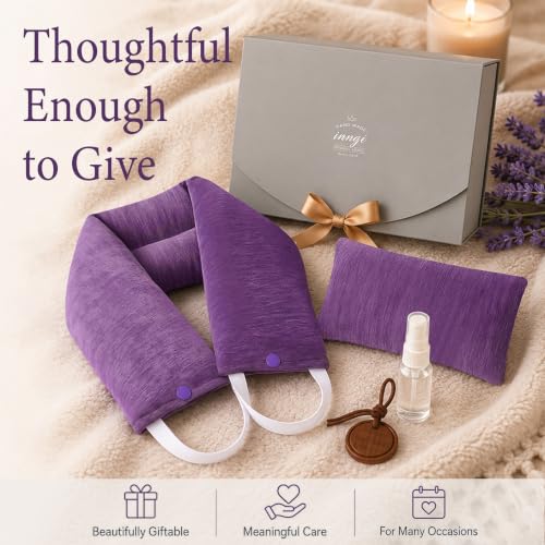 Premium Lavender Microwavable Neck Wrap Set, Heating Pad with Eye Pillow | Microwavable neck heating pad set with washable covers, lavender, Himalayan salt & buckwheat hulls, relaxing spa gift.