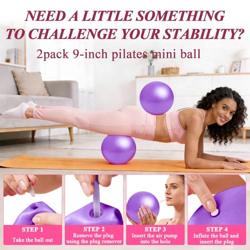 Pilates Ring and Small Ball Set for Women with 5 Resistance Bands, 14 inch Magic Circle Home Workout Essentials Starter Kit for Beginners, Yoga Sets for Full Body Toning Shape