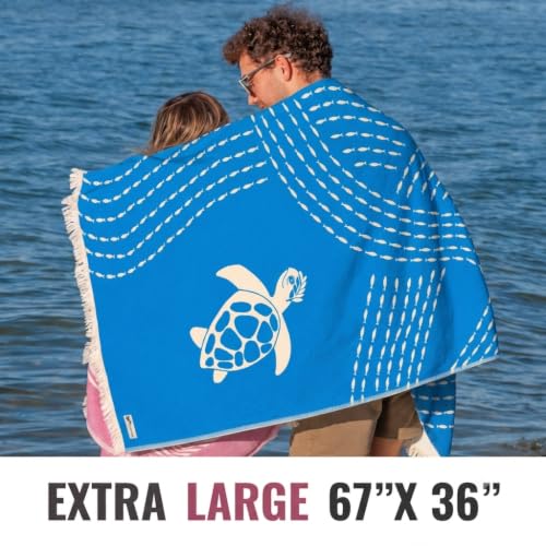 Turkish Beach Towel - 100% Organic Cotton - Soft, Quick-Dry, Sand Proof, Prewashed - Lightweight & Oversized for Beach, Pool, Yoga, Bath, Travel, Gym, Throw - Aegean (Turquoise) - color: Turquoise