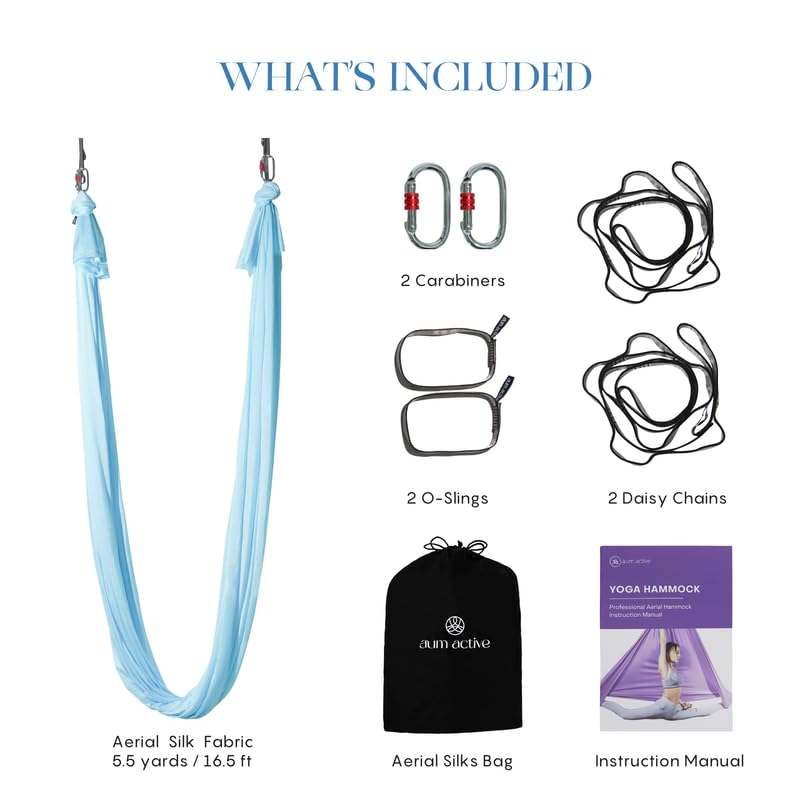 Aerial Yoga Hammock Swing, 4.5 Yards, Aerial Silks with Hardware - color: Light-Blue, size: 5.5 yards