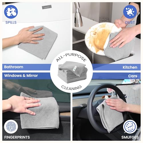 Microfiber Cleaning Cloths-12 Pack,Microfiber Towels for Cars & Kitchen,Highly Absorbent Cleaning Towel,Lint Free Streak Free Rags for House,Window,Grey(12.2"x12.2") - color: Grey