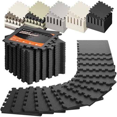 SUPERJARE Gym Floor Mats, EVA Foam Puzzle Exercise Mats, Foam Floor Tiles | Cushioned Interlocking Workout Mat, Gym Flooring for Home Gym, Playroom, Garage, 12.6"x12.6"x0.4" - color: Black, size: 18 Tiles (18 Sq Ft)