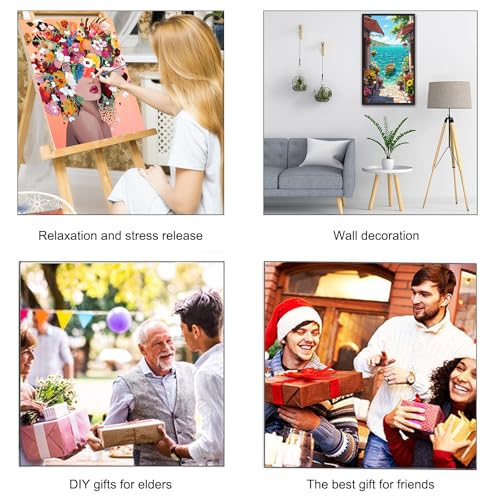 ARTGOTO Large Paint by Numbers for Adults Mediterranean Seaside Village | 15.7x27.5inch/40x70cm Paint by Number Kit on Canvas, Coastal Alley Acrylic Painting Set with Brushes & Instructions, No Frame - color: PBN062