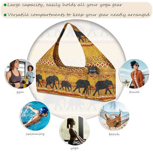 Large Yoga Mat Bag Yoga Bags and Carriers Fits All You Stuff Yoga Tote Bag with Yoga Mat Strap, Elastic Pockets and Zipper Pockets - color: Ginger black