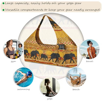 Large Yoga Mat Bag Yoga Bags and Carriers Fits All You Stuff Yoga Tote Bag with Yoga Mat Strap, Elastic Pockets and Zipper Pockets - color: Ginger black