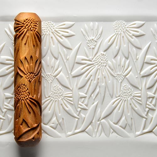 MKM Pottery Tools Wood Big Hand Rollers for Clay (BHR-147 Coneflowers) - color: BHR-147 Coneflowers