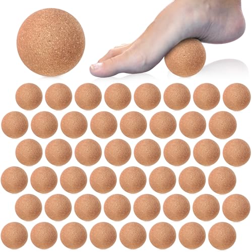 Seenelling 50 Pcs Cork Massage Ball Solid Hard Myofascial Release Yoga Ball for Back Foot Neck Pain Therapy Portable Tissue Muscle Release Tool for Home Office Travel (2 Inch) - size: 2 inches