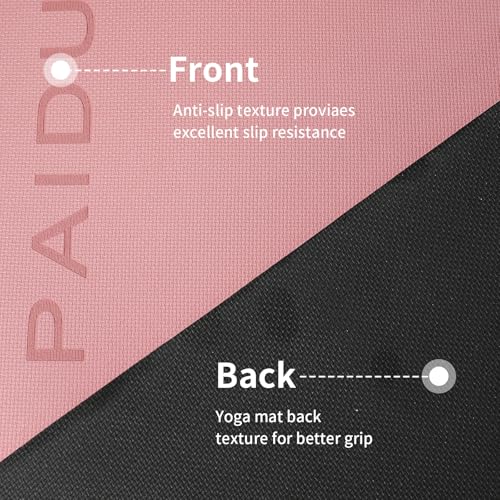 PAIDU POE Yoga Mat （10mm）Extra Thick Fitness Mat 72"x24" with Carry Strap | Non-slip, tear-resistant and suitable for all ages, perfect for yoga, Pilates, home gym and full-body workouts. - color: Pink + black