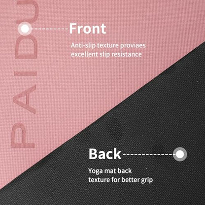 PAIDU POE Yoga Mat （10mm）Extra Thick Fitness Mat 72"x24" with Carry Strap | Non-slip, tear-resistant and suitable for all ages, perfect for yoga, Pilates, home gym and full-body workouts. - color: Pink + black