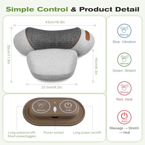 3-in-1 Neck Massager Pillow with Heat, Vibration & Gentle Traction - color: Gray