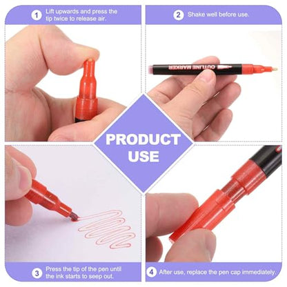 MECCANIXITY 48 Colors Double Line Out-Line Markers, Shimmer Markers Self Out-line Metallic Glitter Marker Pen Set for Scrapbook Drawing Birthday Greeting Cards Journal DIY Art Crafts