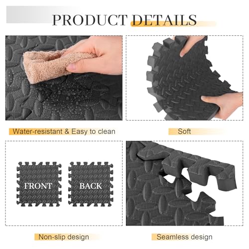 Arrowbash 12 Pack EVA Thick Interlocking Foam Floor Tiles,Black - color: Black, size: 12