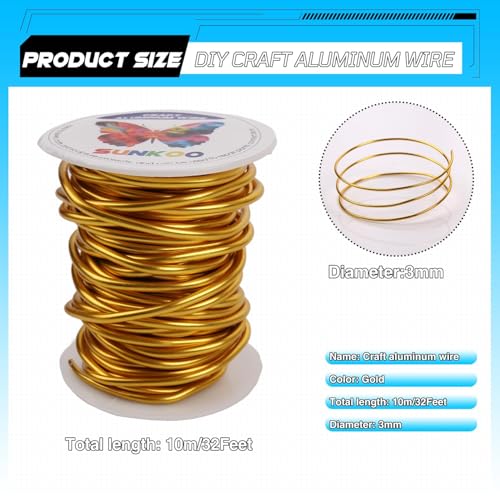 Aluminum Craft Wire,8 Gauge (3mm) Gold Bendable Wire,32 Feet Continuous Roll for Jewelry Making,Sculpting,Floral & Armature Projects - size: 8 Gauge 32FT, style: Gold