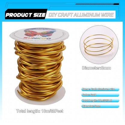 Aluminum Craft Wire,8 Gauge (3mm) Gold Bendable Wire,32 Feet Continuous Roll for Jewelry Making,Sculpting,Floral & Armature Projects - size: 8 Gauge 32FT, style: Gold