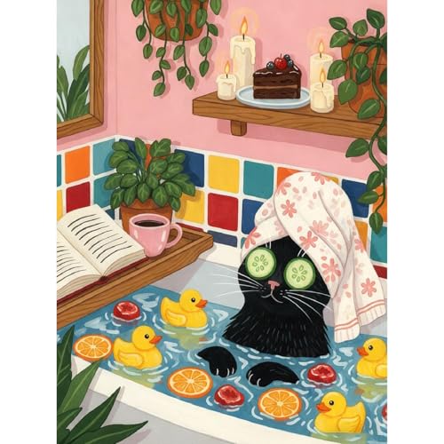 Black Cat Diamond Art Kits for Adults Diamond Painting Kit for Beginner | Bathroom Animal 5D Funny DIY Diamond Dots Full Drill Crafts for Gem Art Dot Art for Adults Home Wall Decor for Teens 12x16 in - color: DP03185