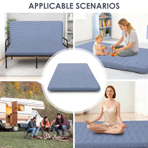 SCHNAUZER HOME Japanese Floor Mattress Futon Mattress Queen 3.5" Thick Blue - color: Blue, size: Queen( 80 x 60 )