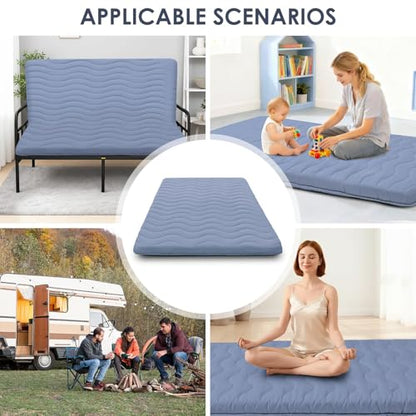 SCHNAUZER HOME Japanese Floor Mattress Futon Mattress Queen 3.5" Thick Blue - color: Blue, size: Queen( 80 x 60 )