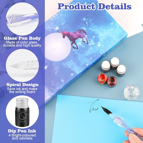 Luxiv Glass Dip Pen Set, Purple Crystal Pen With Ink, Holder, and Package - color: Purple, style: Sets (15Pcs)
