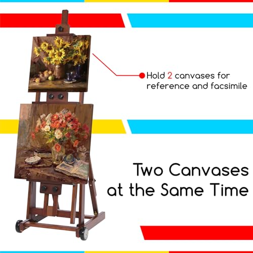 MEEDEN Studio H-Frame Easel -Adjustable Beech Wood Studio Art Easel, Painting Floor Easel Stand, Movable and Tilting Flat Available, Holds Canvas Art up to 77",Classic Walnut - style: Walnut