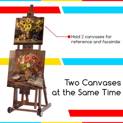 MEEDEN Studio H-Frame Easel -Adjustable Beech Wood Studio Art Easel, Painting Floor Easel Stand, Movable and Tilting Flat Available, Holds Canvas Art up to 77",Classic Walnut - style: Walnut