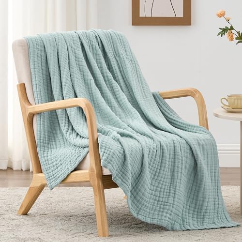 Love's cabin 100% Cotton Muslin Blanket, 6 Layer Lightweight Breathable Gauze Large Throw Blanket 50 x 70 Inches, Soft Cooling All Season Blanket for Couch or Sofa, Cyan - color: Cyan, size: Large Throw(50"x70")