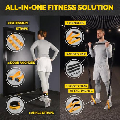 Tube Resistance Bands Set with Handles, Bar, Ankle Straps and Door Anchor - color: Yellow Black