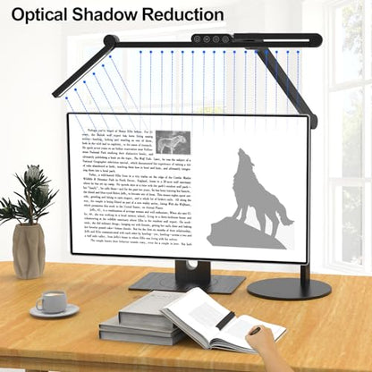 Architect Desk Lamp with Atmosphere Lighting, Adjustable Led Desk Light for Home Office with Base, 24W Bright Auto Dimming Table Light with Rotatable Swing Arm for Workbench Computer - color: Black
