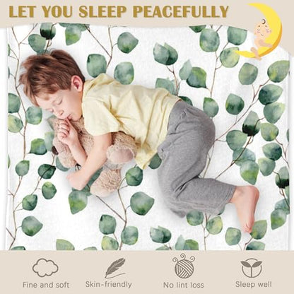 Sage Leaves Blanket, Green Plants Soft Lightweight Throw Blanket for Sofa Couch Bed Room 50x60 inch - color: Sage Green