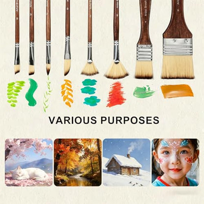 26pcs Paint Brush Set, Professional Paintbrush Set with Wide Flat, Filbert, Fan, Dagger, Cat Tongue, Round, Angle, Rigger for Acrylic, Oil, Canvas Paintings, Face Painting