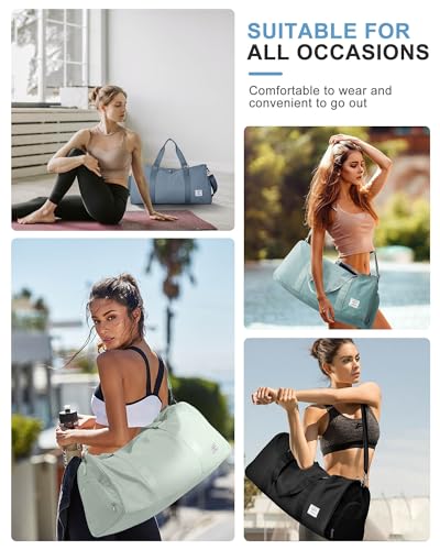 Light Blue Yoga Women Tote Bag Large Shoulder Bag Top Handle Handbag with Yoga Mat Buckle, Shoe Compartment and Wet Dry Storage Pockets for Gym, Work, Sport